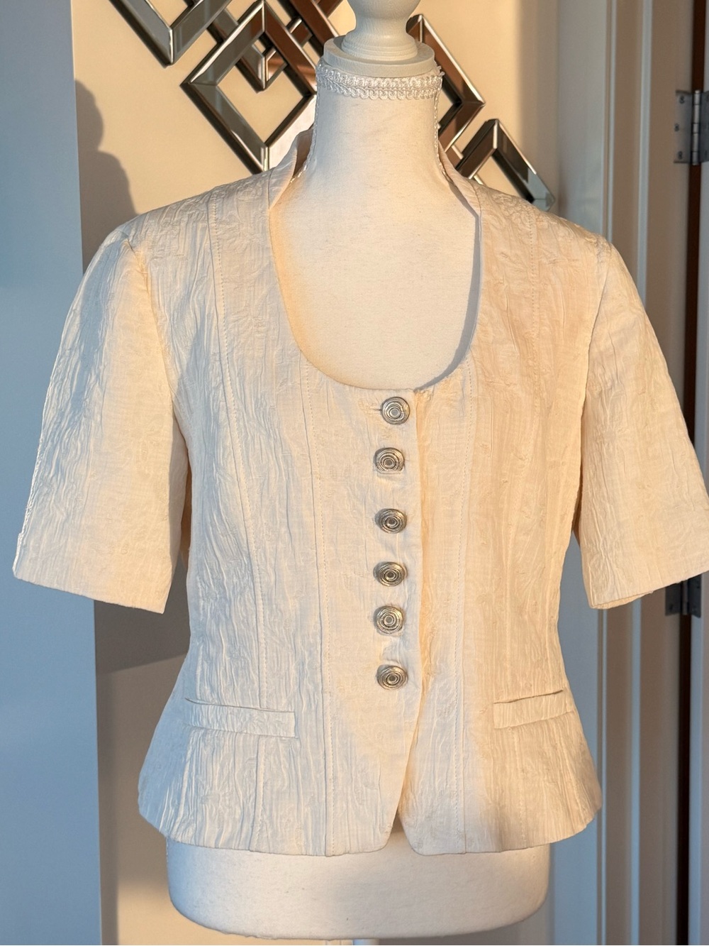 Women's Cream Short Sleeve Textured Jacket